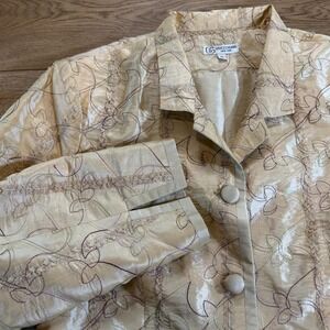 Vtg Grace Chuang Jacket Womens XL Silk Blend Floral Embroidered Asian Ruffle